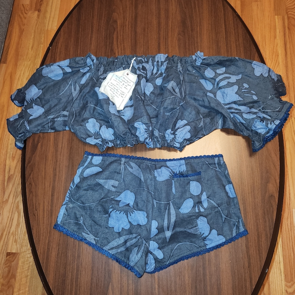 NWT RARE One of a kind Free People Linen Short Set SZ 8